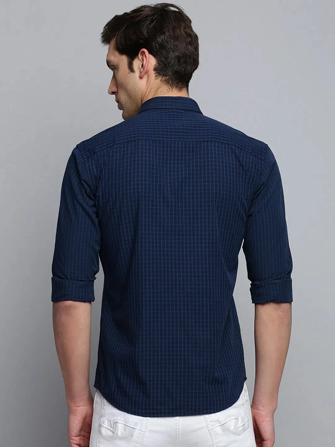 Men's Navy Checked Cotton Shirt | Casual Wear