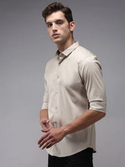 Men Beige Solid Casual Shirt-BOLDPLAINE-1606-Cream