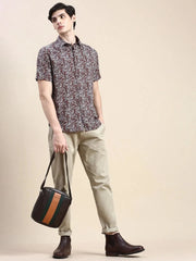 Men Brown Printed Casual Shirt-GEORGE-1624-Brown
