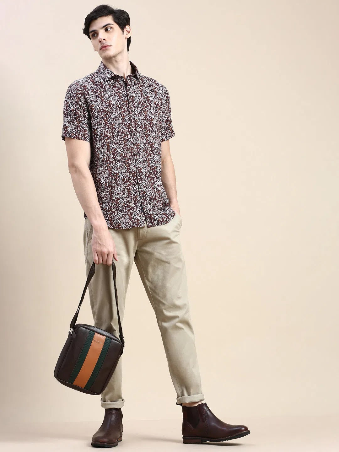 Brown Printed Cotton Shirt | Ethnic Mens Shirt by DesiQlo