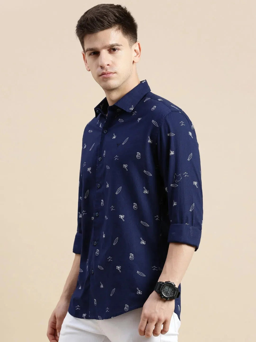 Navy Graphic Print Mens Shirt - DesiQlo Casual Cotton Shirt