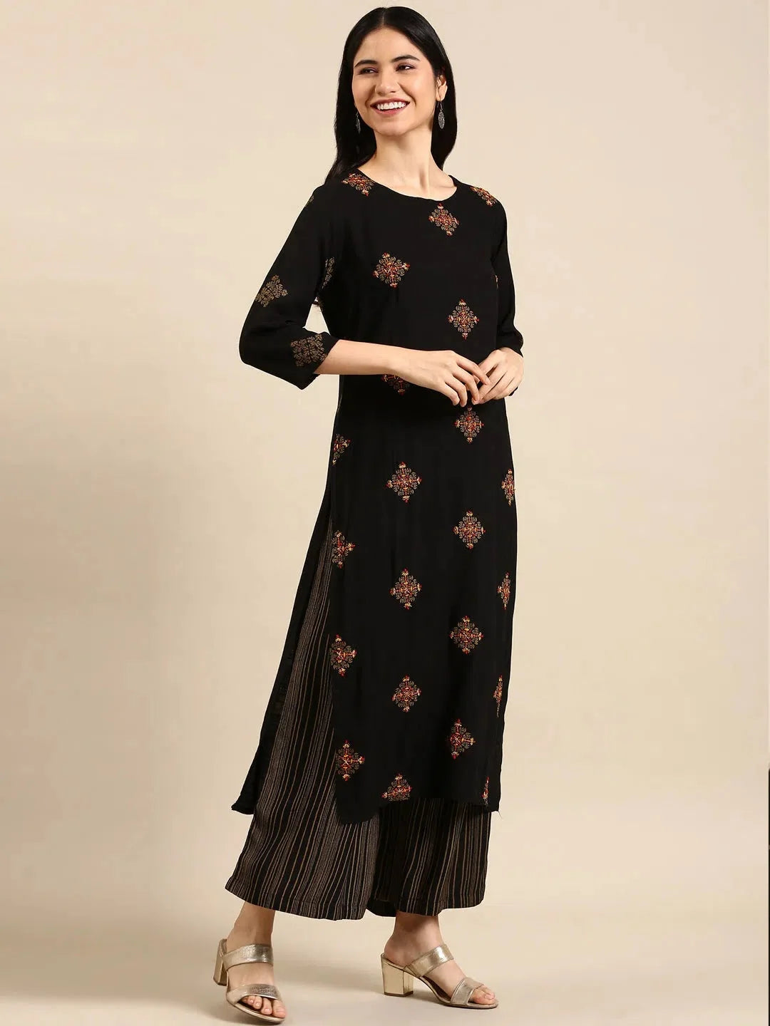 Premium Black Printed Kurta Set | Women's Cotton Indian Kurta Sets
