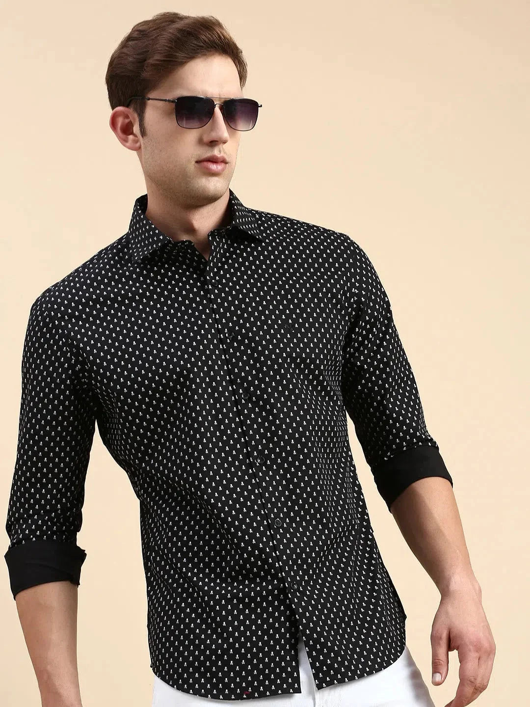 Men Black Printed Casual Shirt-IKIGAIPRINTS-8802-Black