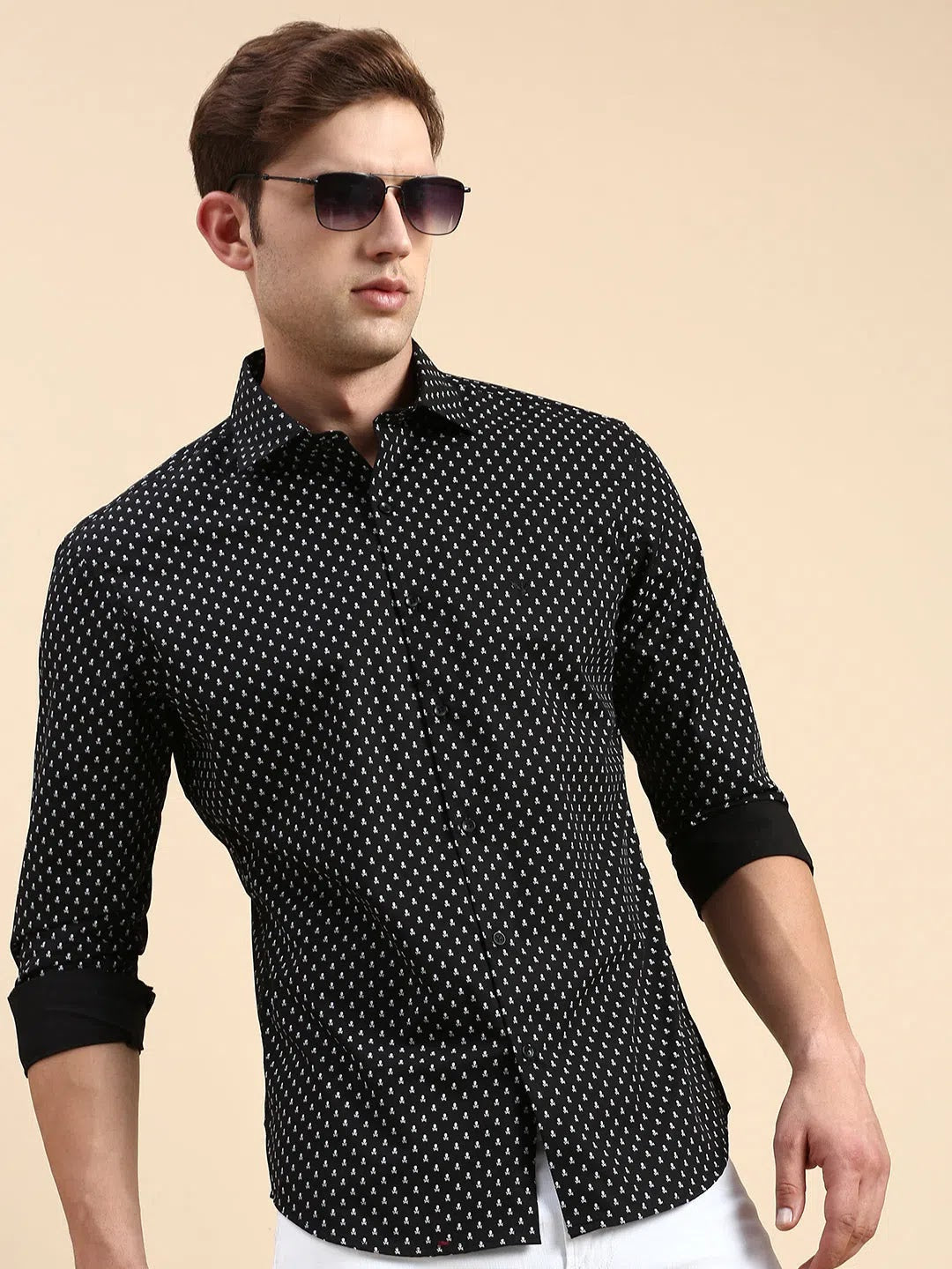 Classic Black Printed Mens Shirt | Cotton Casual Shirt - DesiQlo