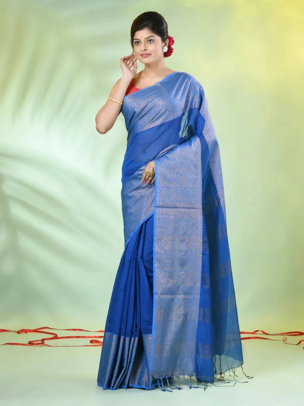 Sapphire Blue Cotton Saree | Indian Sarees with Zari