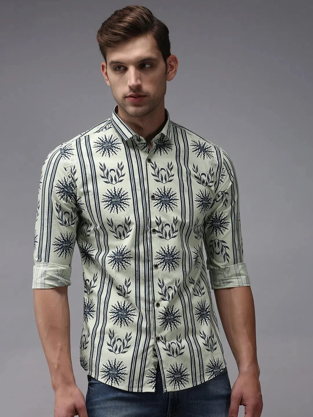 Green Printed Mens Shirt | Cotton Casual Shirt - DesiQlo