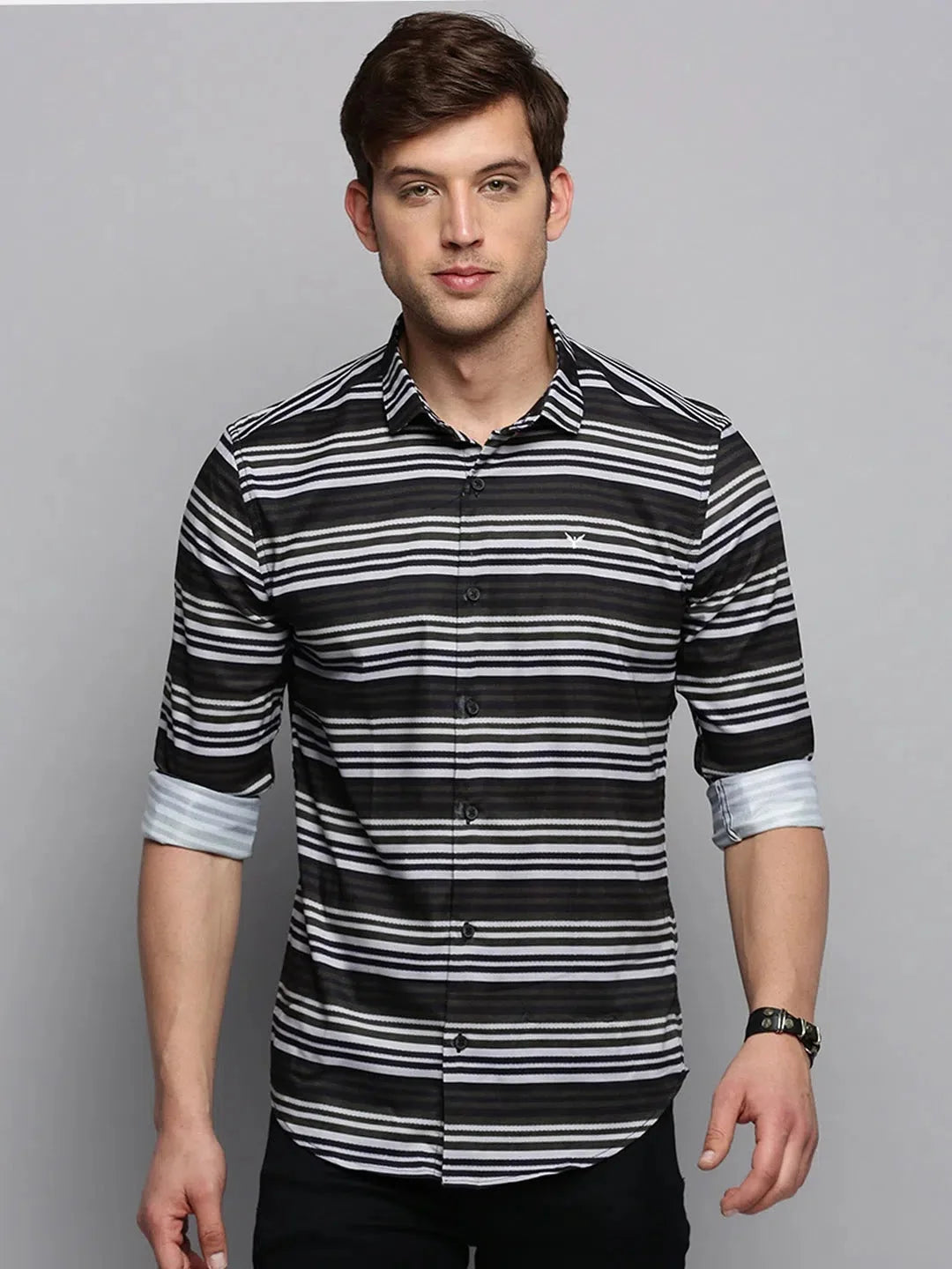 Men's Green Striped Cotton Shirt - Stylish Casual Wear
