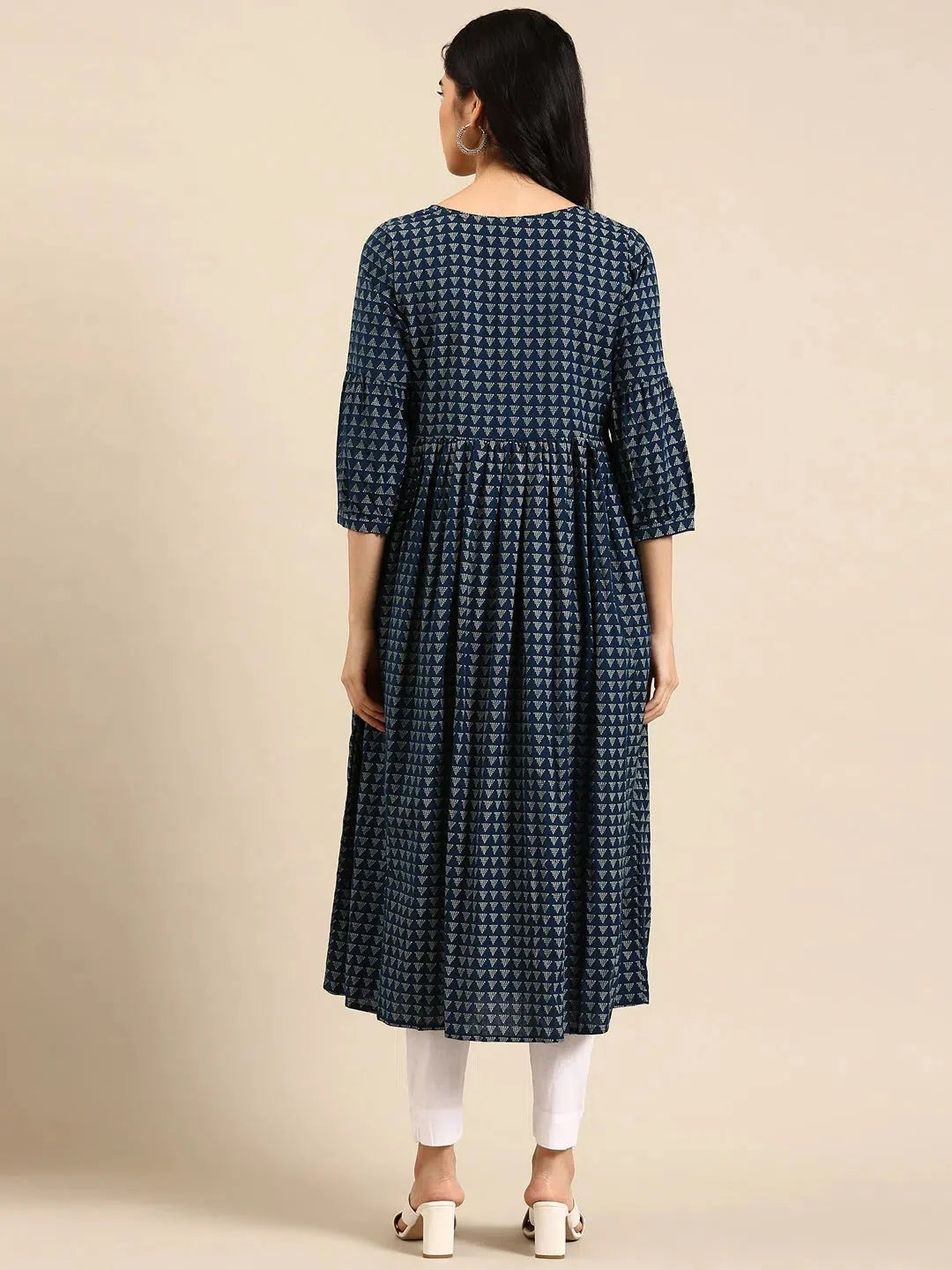 Blue Printed A-Line Kurtas | Indian Kurta for Women - DesiQlo