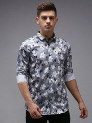 Men Grey Printed Casual Shirt-KELVENPRINT-1393-Grey