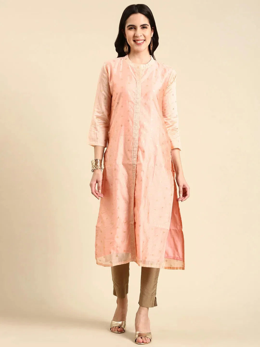 Peach Printed Indian Kurta Ladies | Cotton Straight Kurti