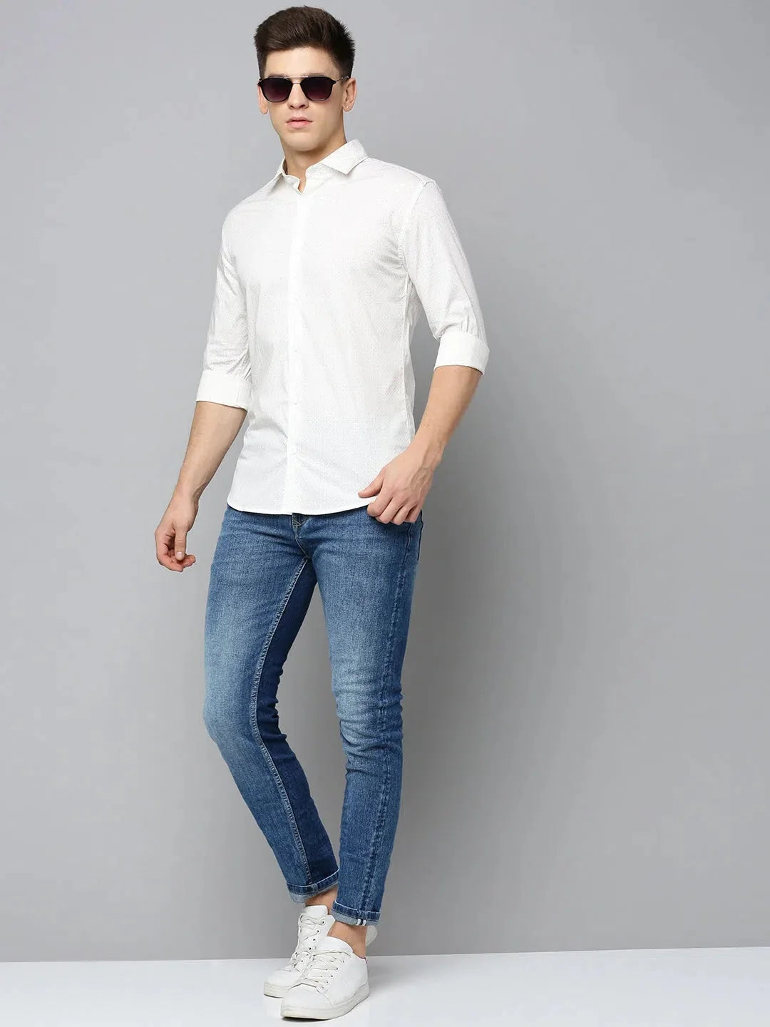 Off White Printed Mens Shirt - DesiQlo Cotton Casual Shirt