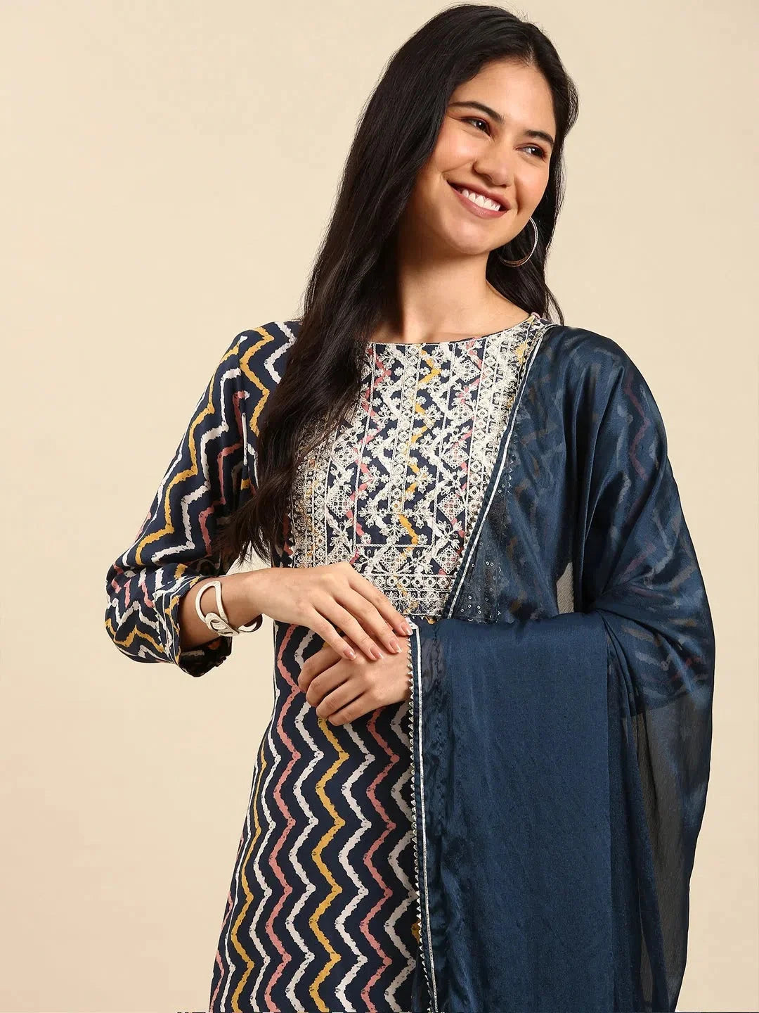 Teal Printed Cotton Kurta Set | Women's Indian Kurta Sets