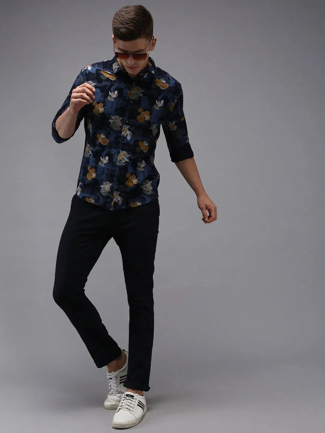 Navy Blue Printed Mens Shirt | DesiQlo Cotton Casual Shirt
