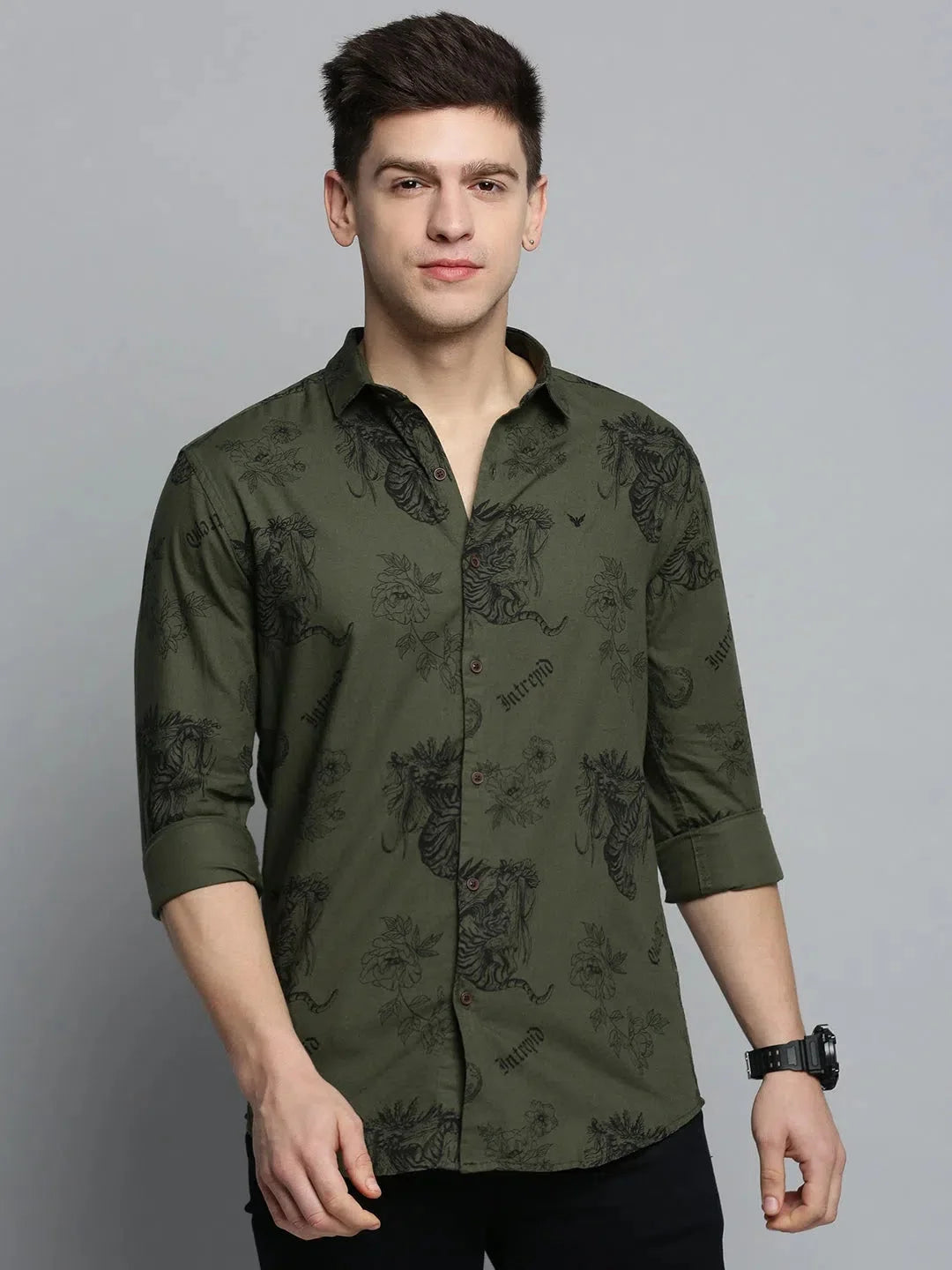 Elegant Green Printed Mens Shirt - Cotton Casual Shirts | DesiQlo
