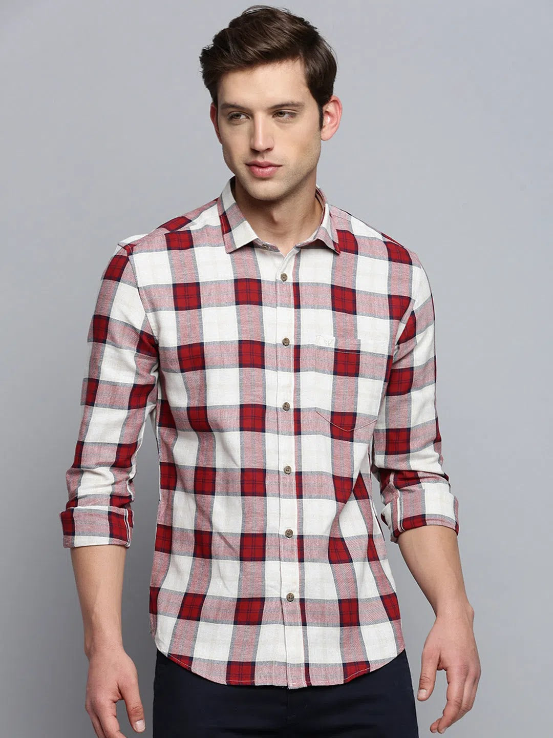 Shop Beige Checked Mens Shirt - Cotton Casual Shirt | DesiQlo
