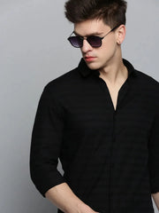 Men Black Solid Casual Shirt-DEERASTRIPES-2078-Black