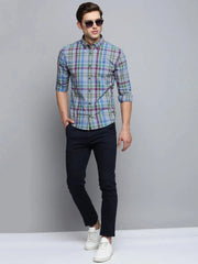 Men Blue Checked Casual Shirt-SOMNIUMCHECKS-2015-Blue
