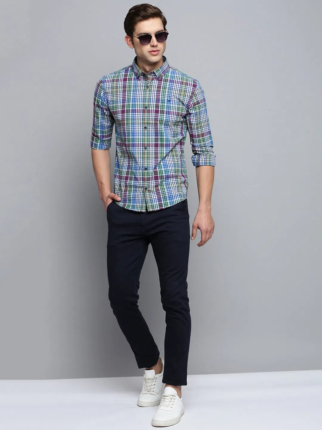 Blue Checked Casual Shirt for Men - Cotton Mens Shirt
