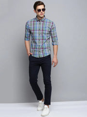 Men Blue Checked Casual Shirt-SOMNIUMCHECKS-2015-Blue