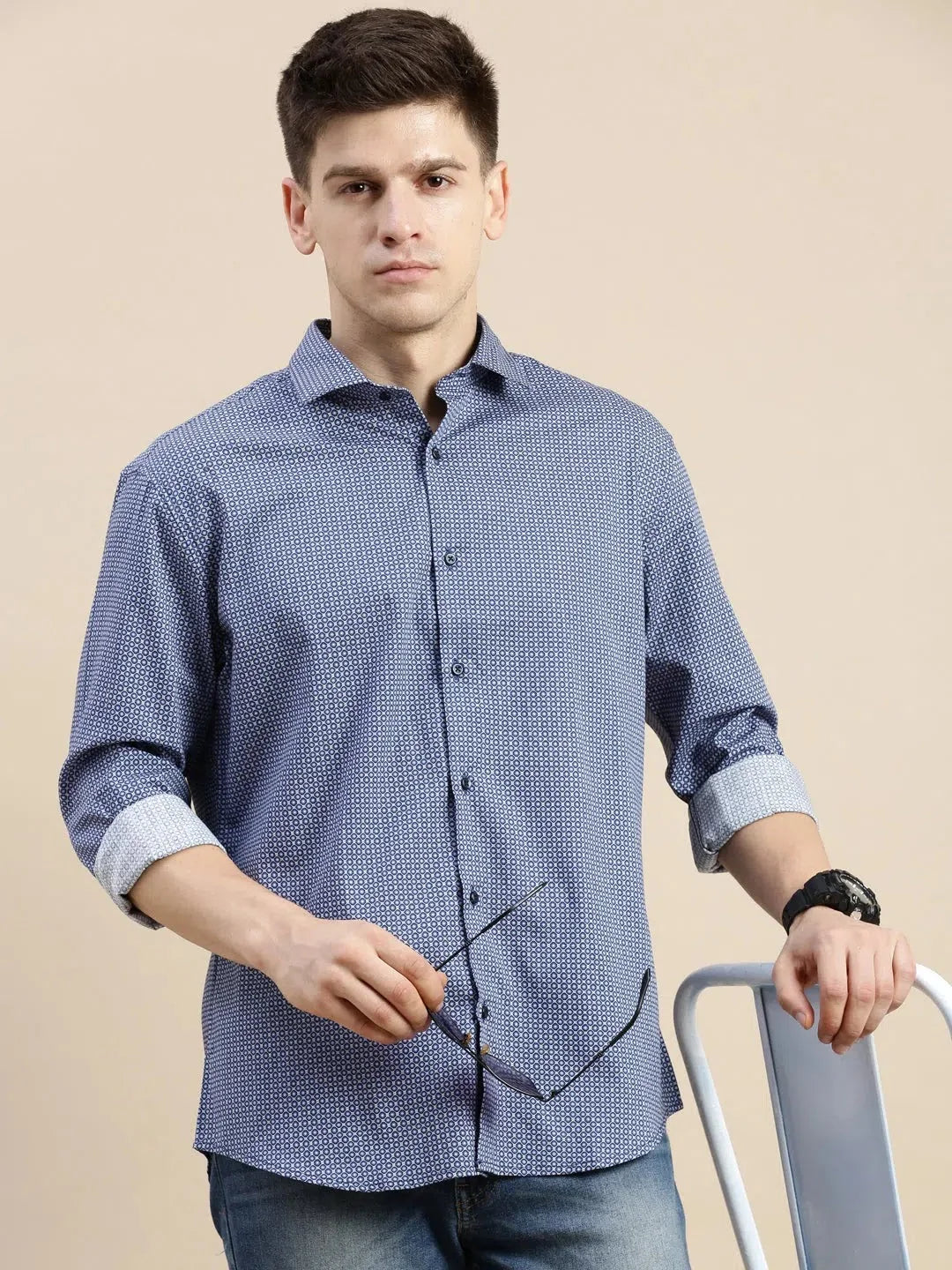Blue Geometrical Mens Shirt - DesiQlo Cotton Casual Shirt