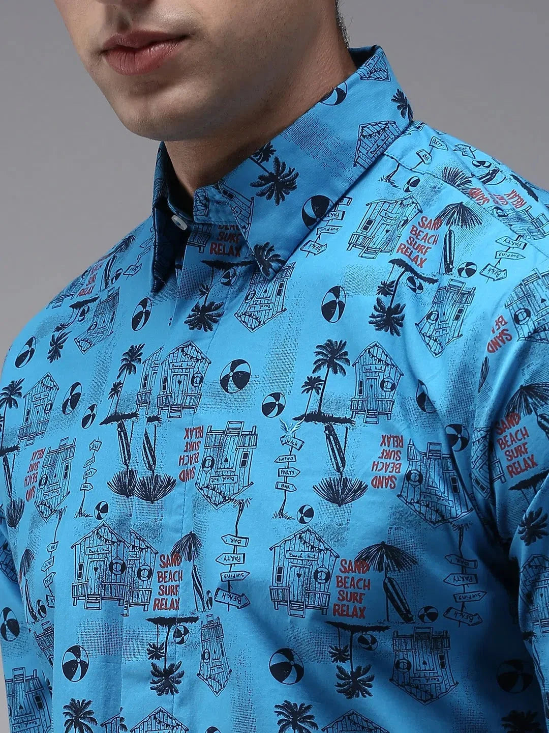 Blue Printed Mens Shirt | Cotton Casual Shirt - DesiQlo