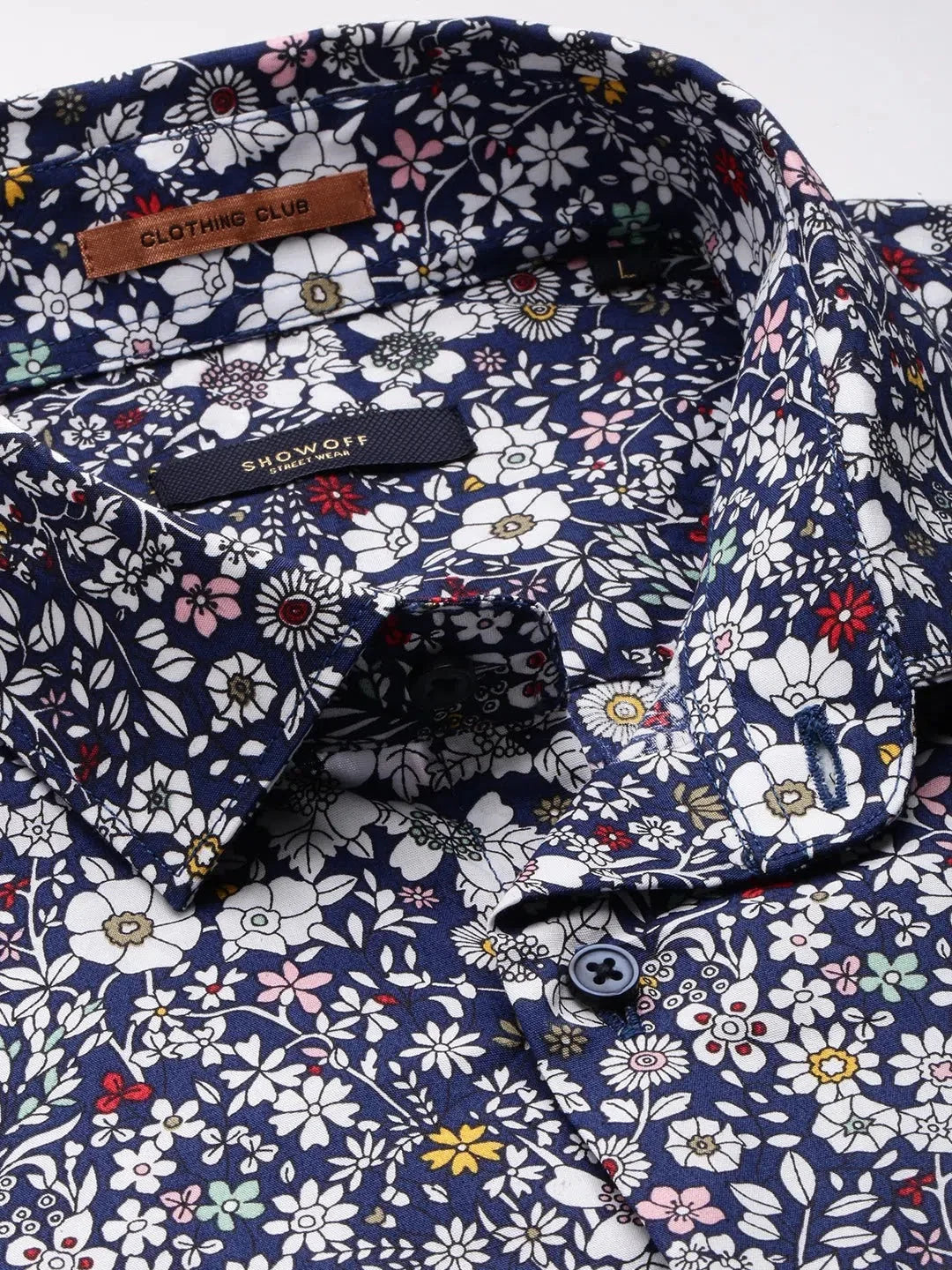 Navy Floral Cotton Mens Shirt - Stylish Printed Shirt