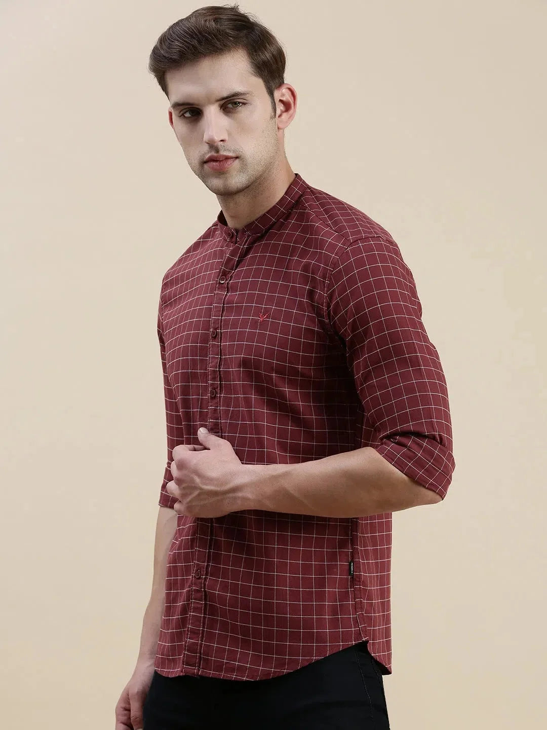 Maroon Checked Mens Shirt | DesiQlo Cotton Casual Shirts