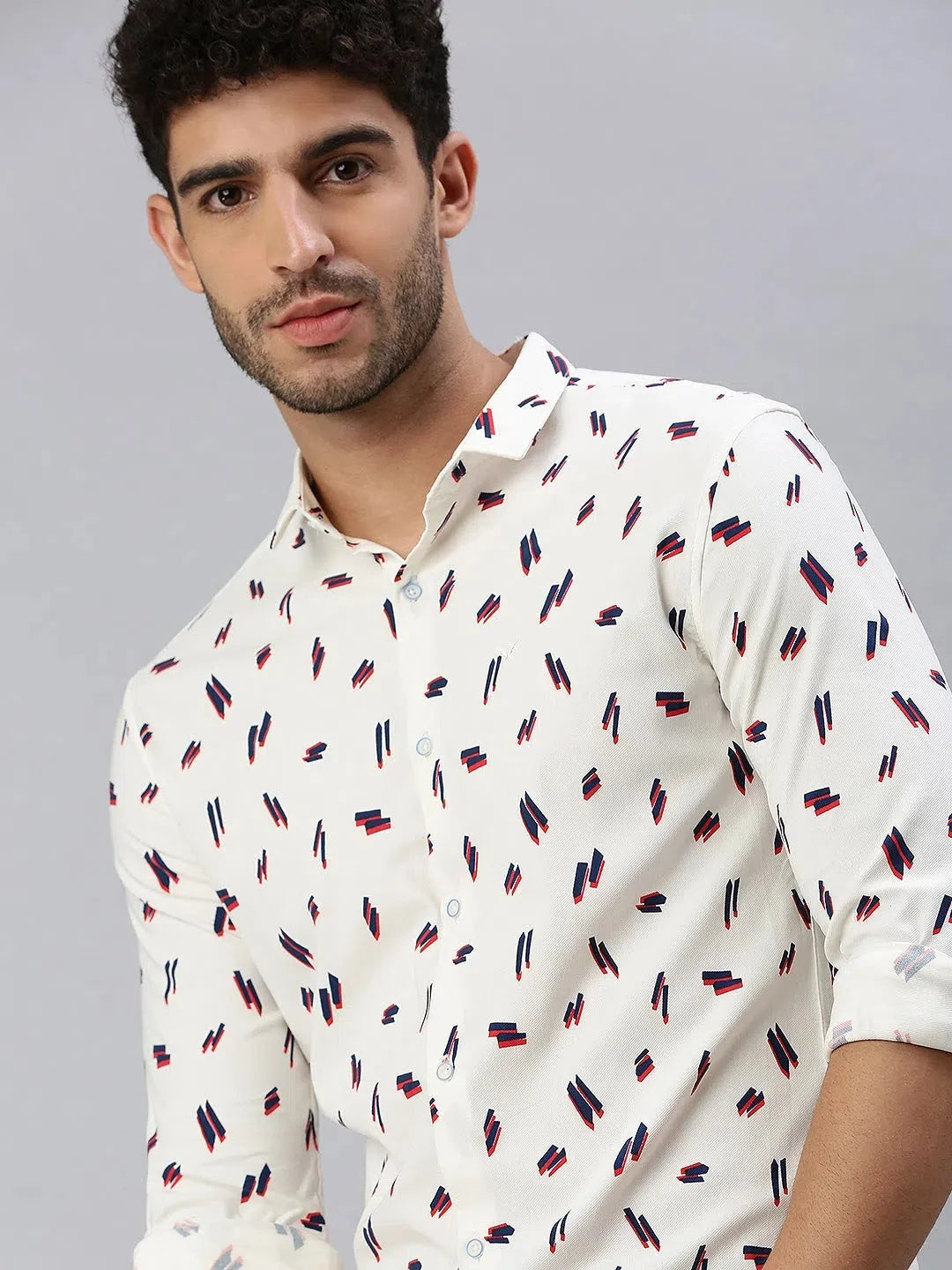 Men's Cream Printed Cotton Shirt | DesiQlo Casual Shirts