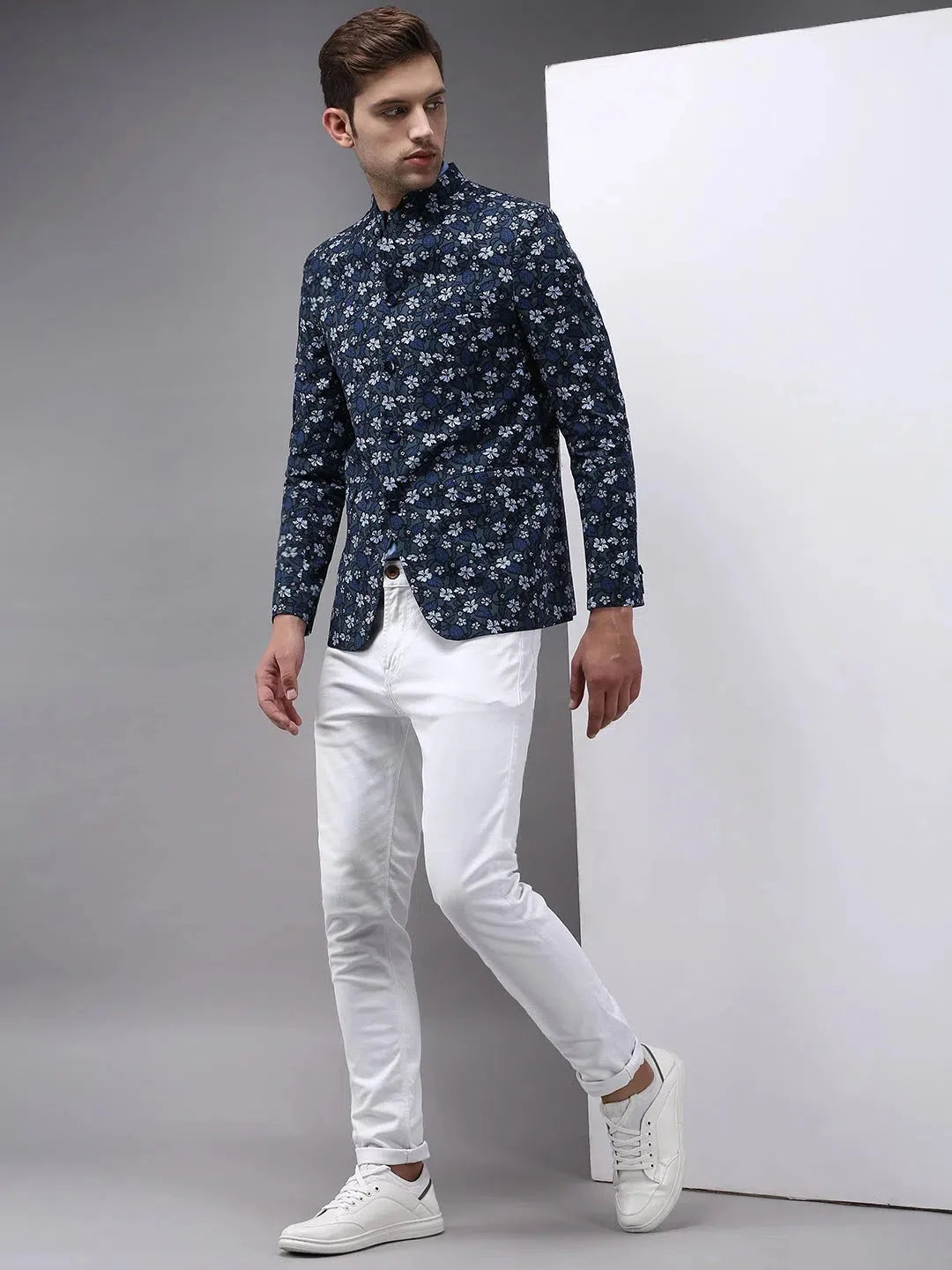 Grey Printed Blazer | Men's Ethnic Wear - DesiQlo