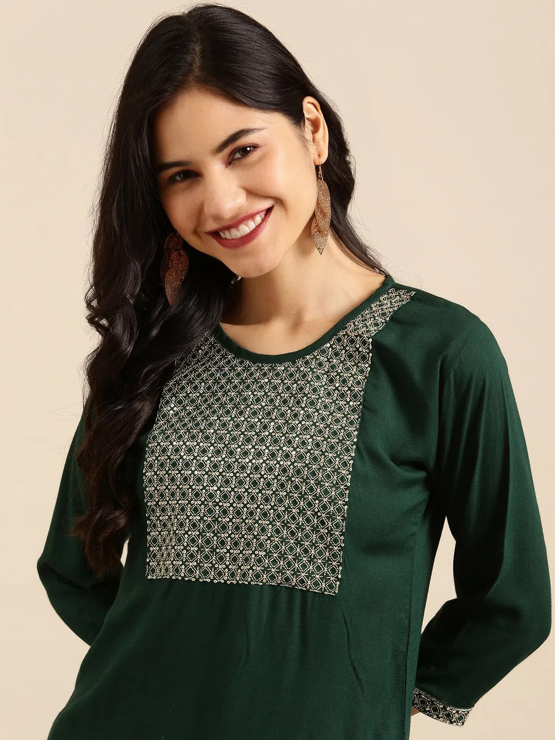 Green Solid Viscose Kurta | Elegant Indian Kurta for Women