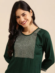 Women's Green Solid Straight Kurta-ON-570-Green