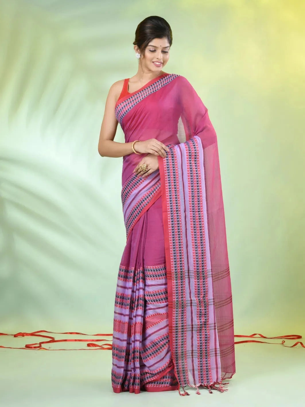 Violet Cotton Saree: Woven Nakshi Borders | Indian Sarees