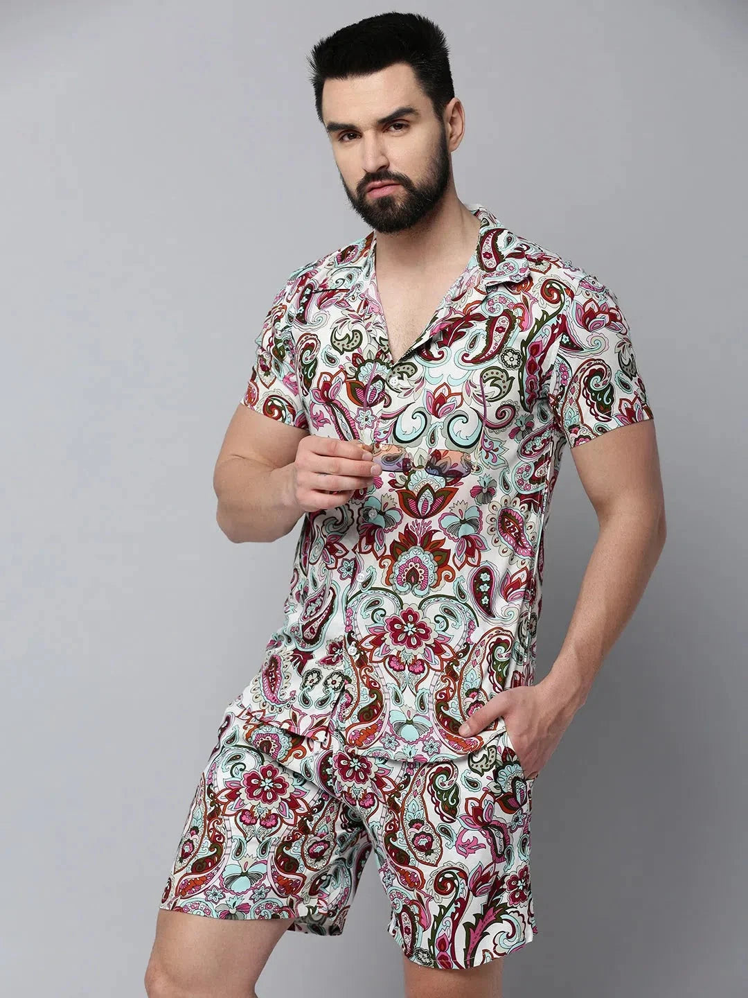 White Printed Casual Co Ord Set Men - Showoff Style