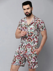 Men White Printed Casual Co-Ord Set-AM-78-17-White