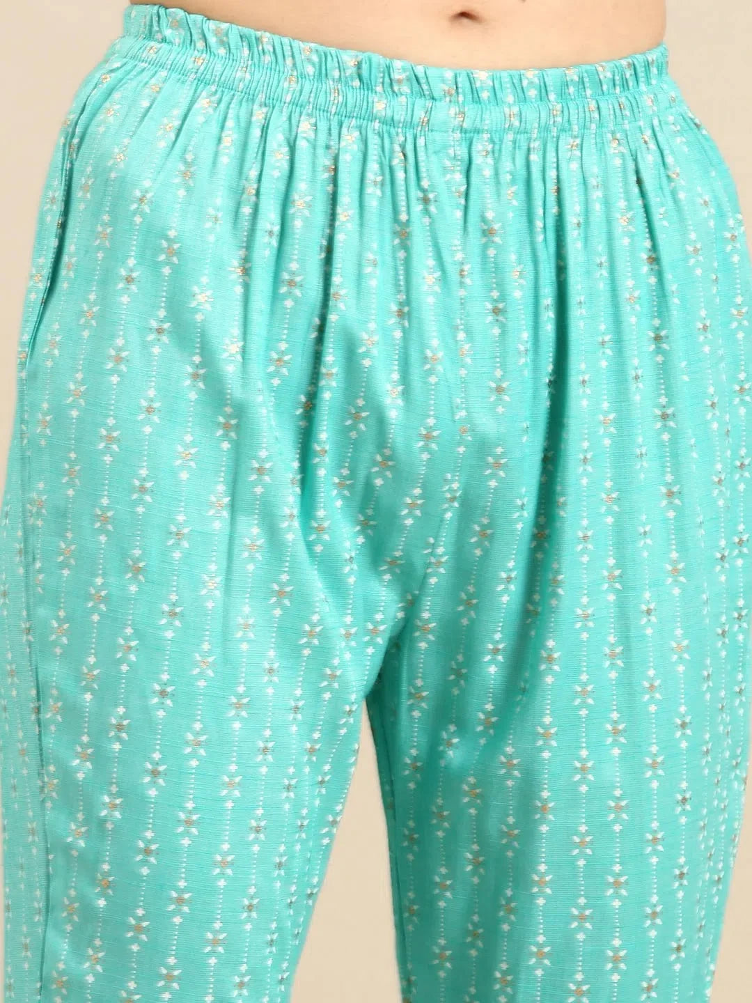 Soft Cream Floral Cotton Kurta Set | Women's Indian Kurta Sets