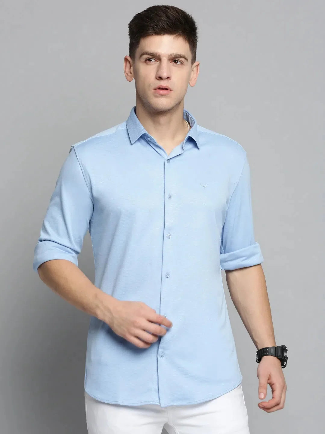 Men's Blue Cotton Shirt - Solid Casual Shirt | DesiQlo