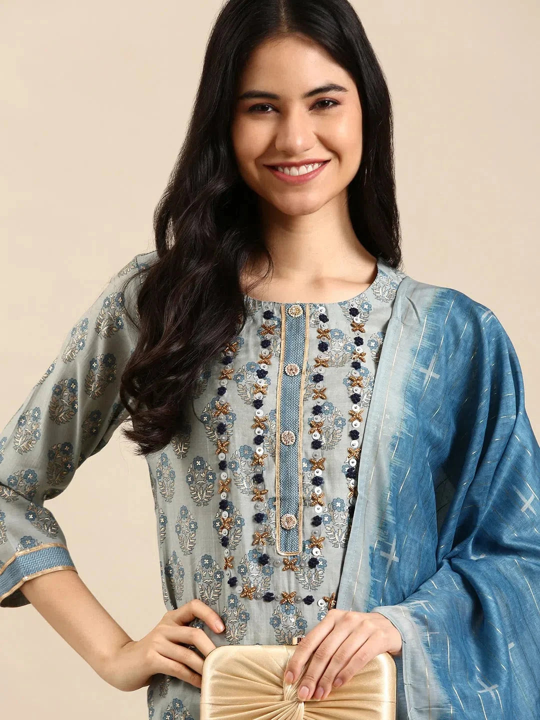 Blue Floral Kurta Set | Trendy Indian Kurta Sets for Women