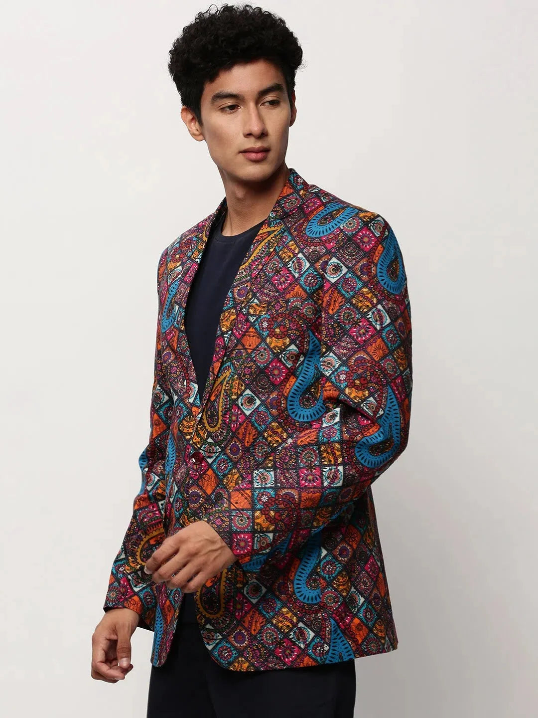 Printed Nehru Jacket: Men's Cotton Ethnic Blazer Style