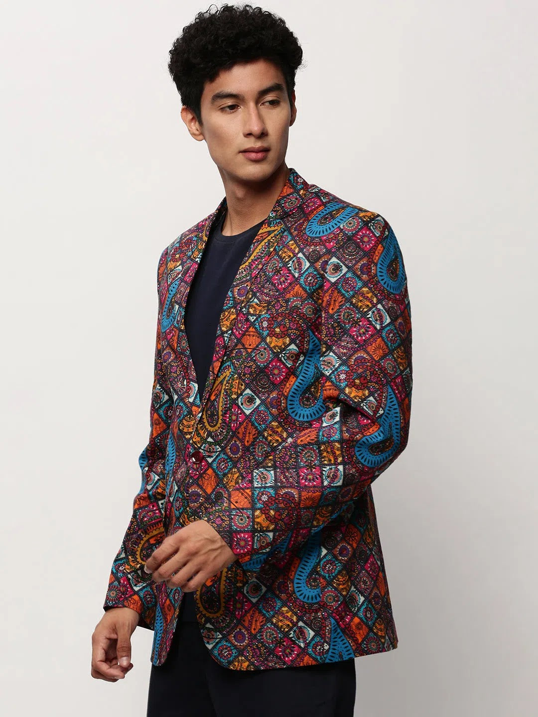 Printed Nehru Jacket: Men's Cotton Ethnic Blazer Style