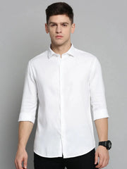 Men White Solid Casual Shirt-KNOXPLAIN-4489-White