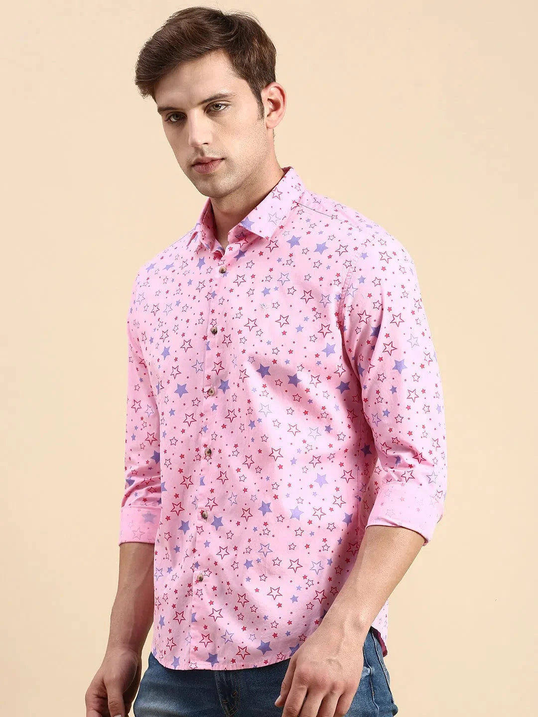 Pink Printed Mens Shirt - Cotton Casual Shirt | DesiQlo