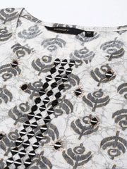Women's White Printed Kurta SetKC-910-Offwhite