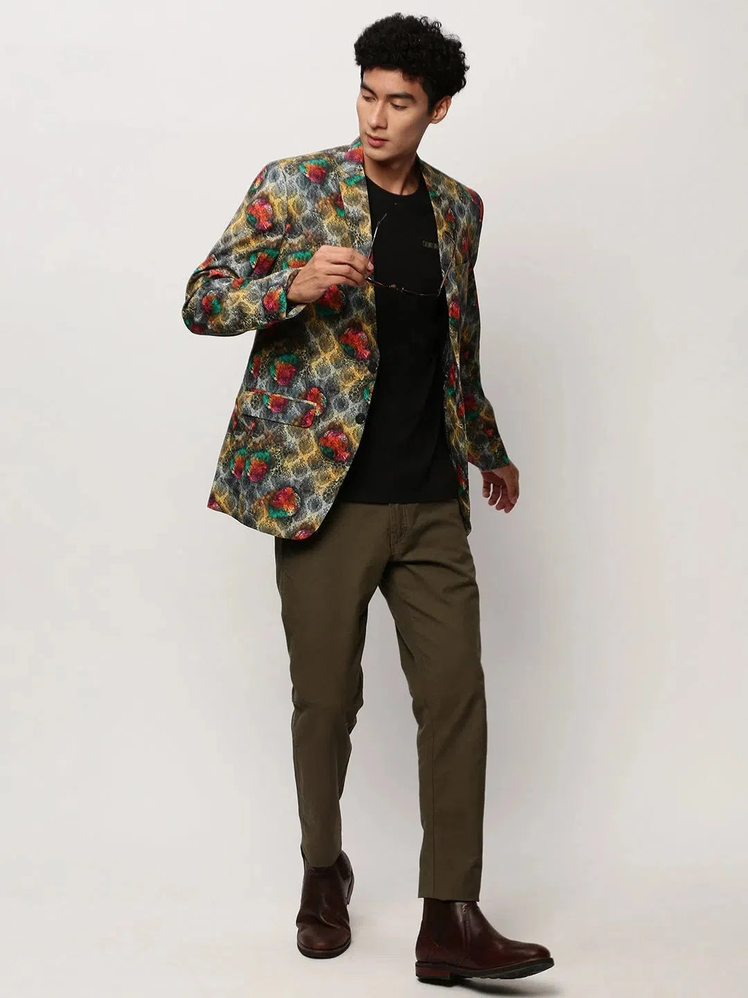 Grey Printed Casual Blazer | Men's Ethnic Wear - DesiQlo