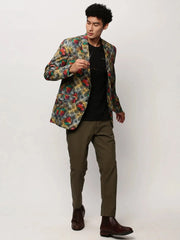 Men Grey Printed Casual Blazers-SOBLZ-082-4-Grey