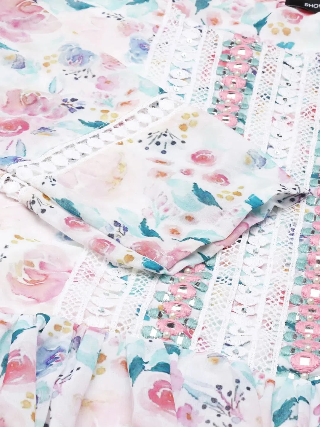 White Embellished Anarkali Kurta | Women's Anarkali Gown-DesiQlo