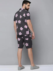 Men Grey Printed Casual Co-Ord Set-BLUEVIBES-0618-Grey