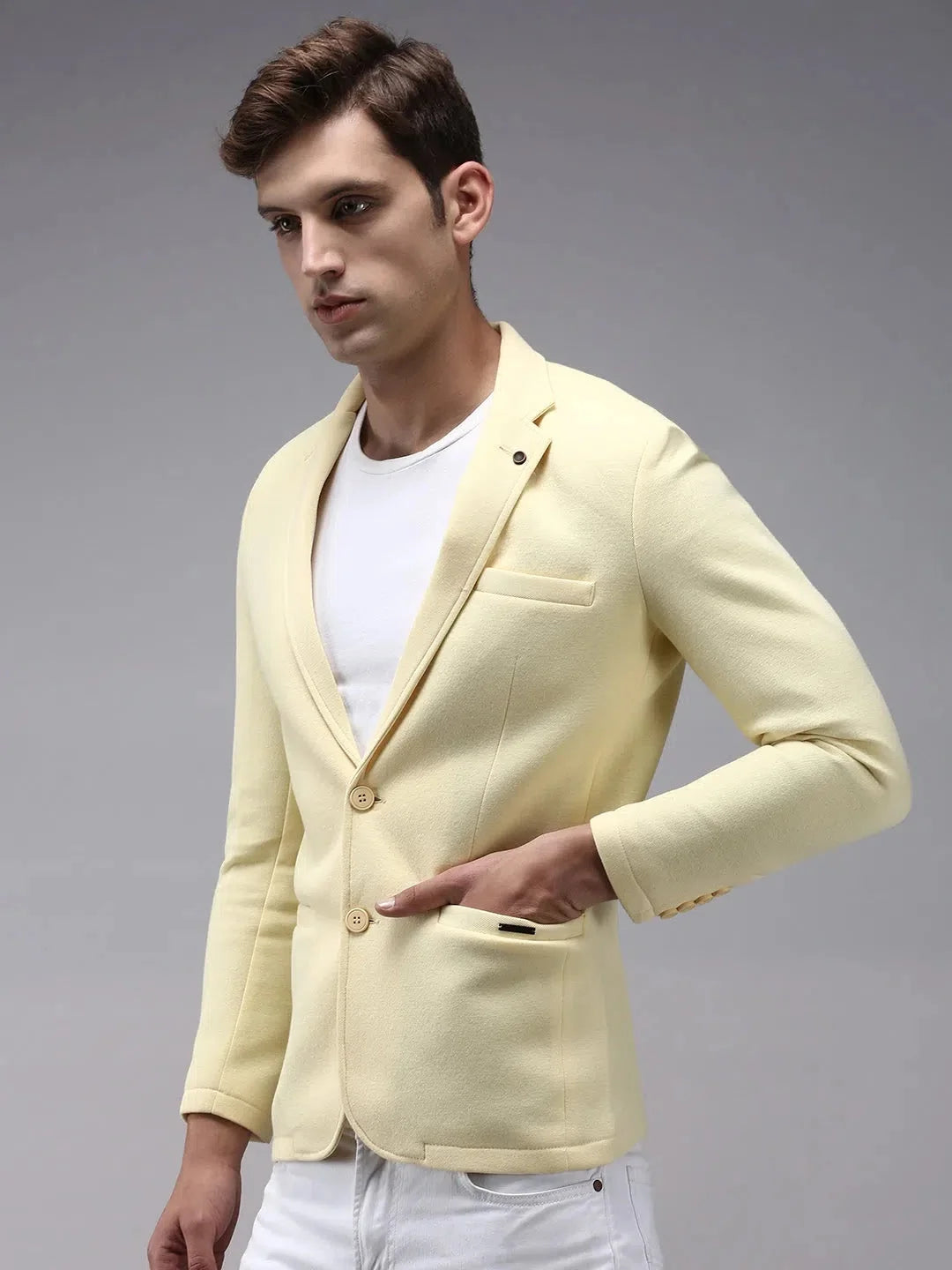 Yellow Cotton Nehru Collar Blazer for Men | DesiQlo