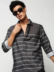 Men Green Striped Casual Casual Shirts-IMPORTEDSTRIPE-5472-Olive