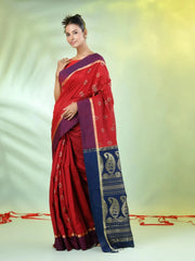 Sapphire Blue Cotton Saree With Nakshi Zari Borders-MA66BCT431050025
