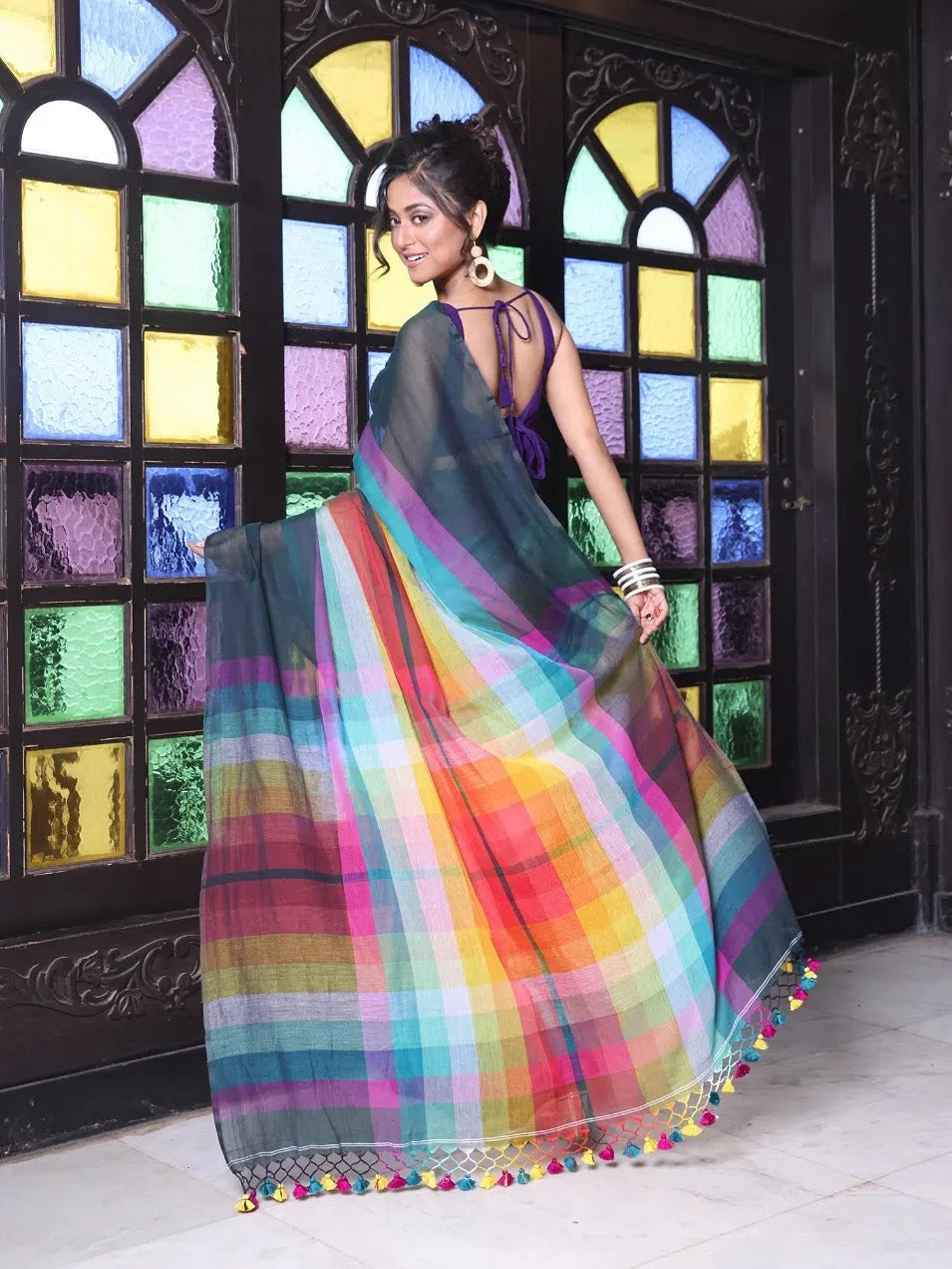 Bottle Green Cotton Saree - Indian Sarees Online